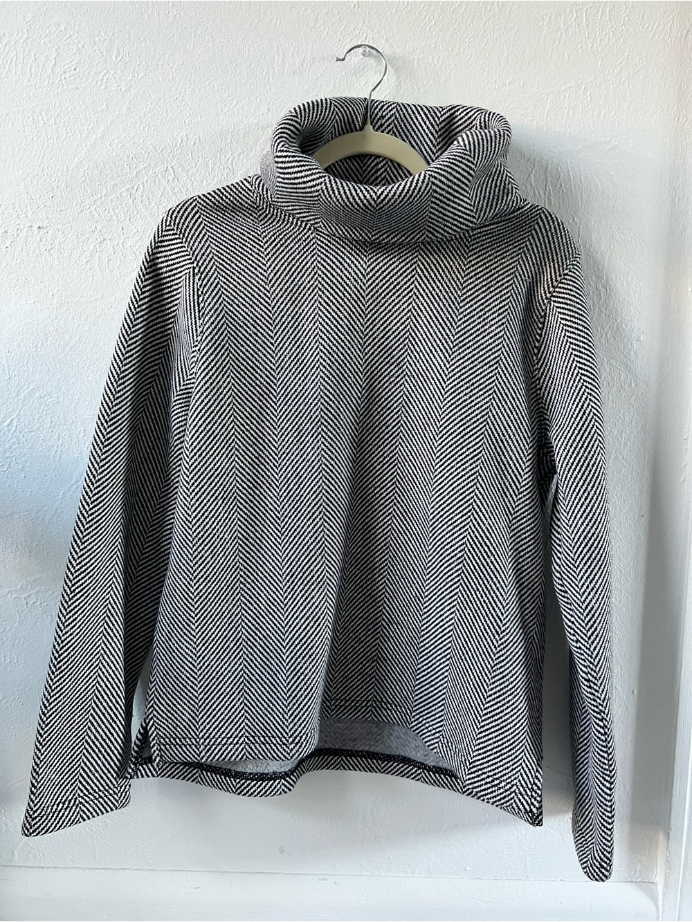 J. Crew Black & White Herringbone Funnelneck Sweater